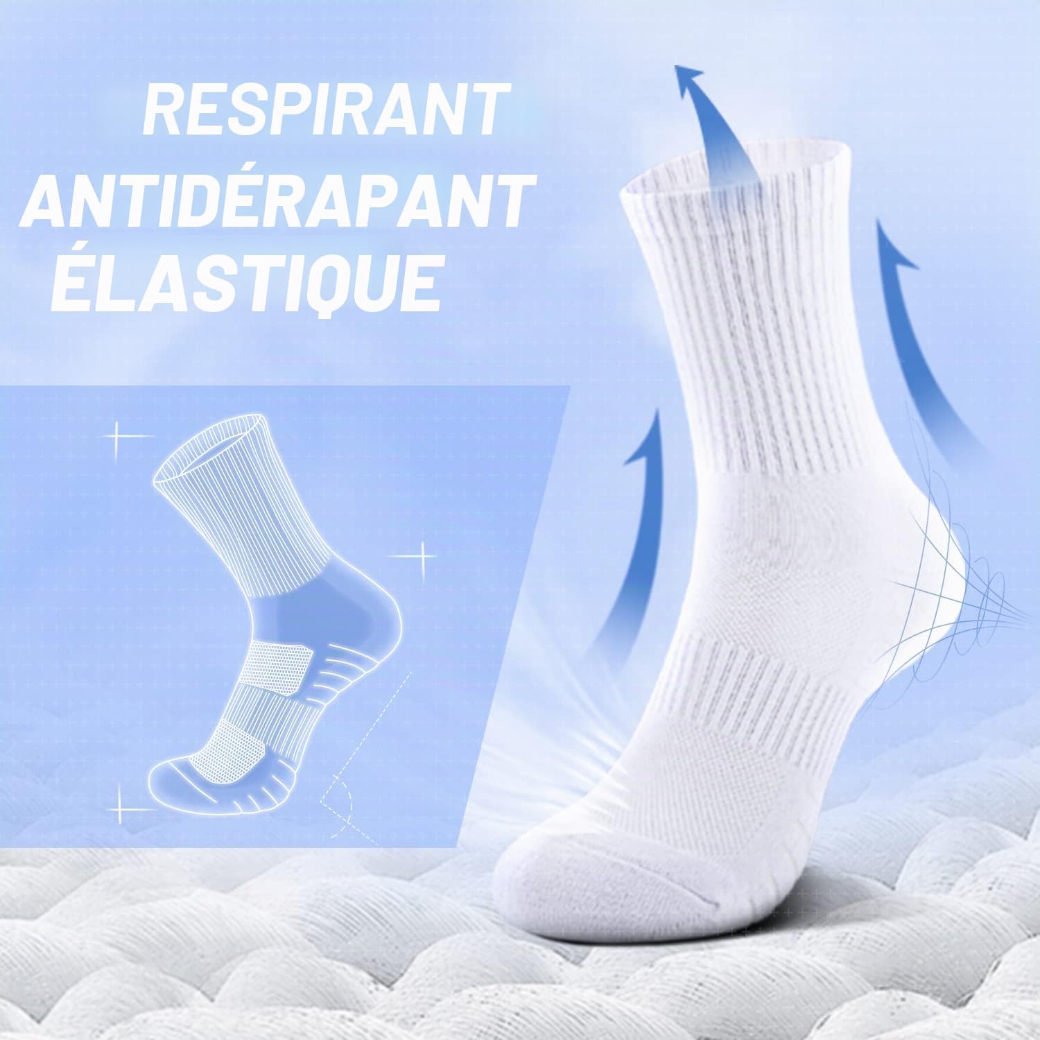 Detalle de TUUHAW Chaussettes sport coton éponge – lot 6/12, respirantes et amorties, OEKO-TEX