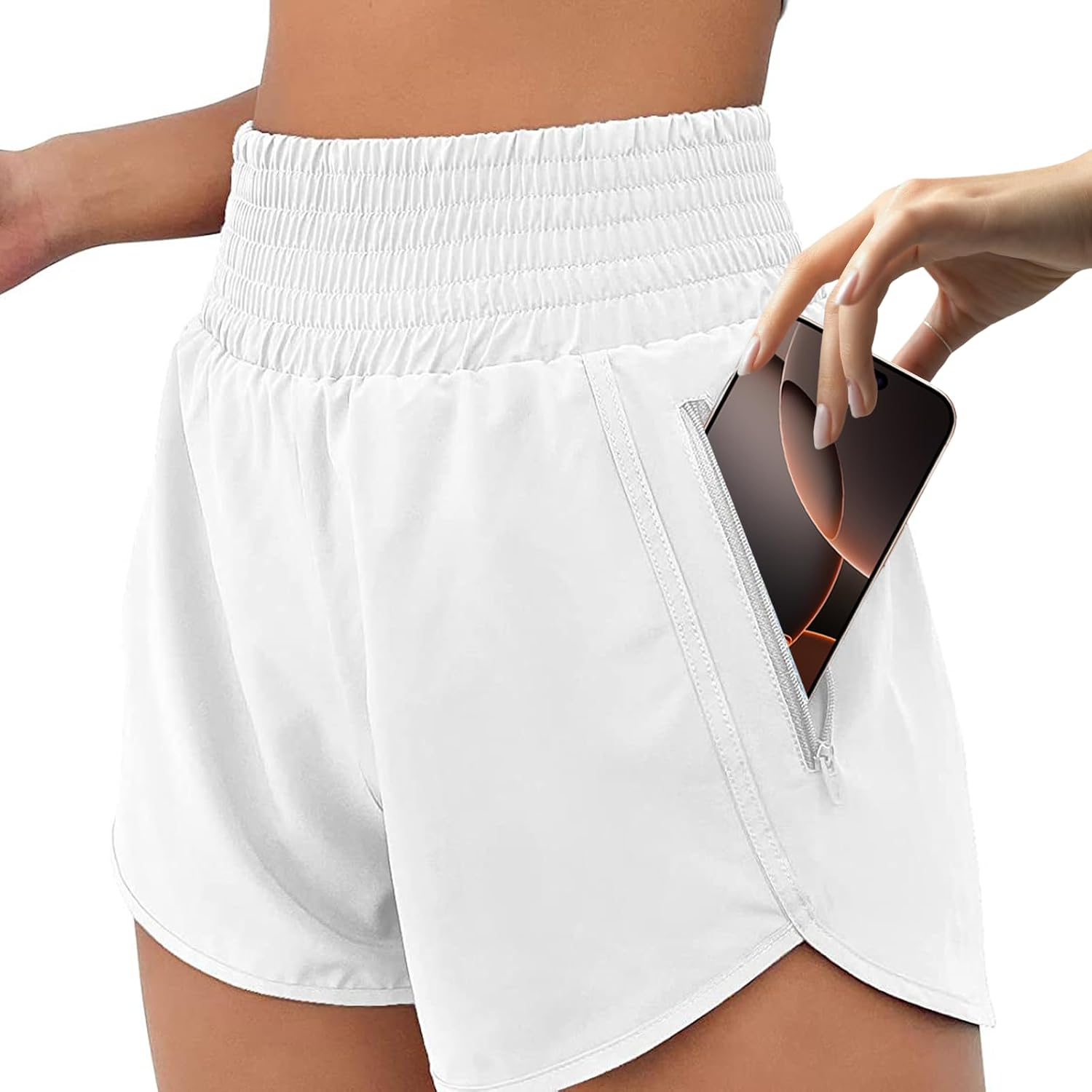 Detalle 2 de JiaYouLC Women's 2 in 1 Running Shorts with One Side Pocket Zipper — Lightweight, Quick-Dry Activewear