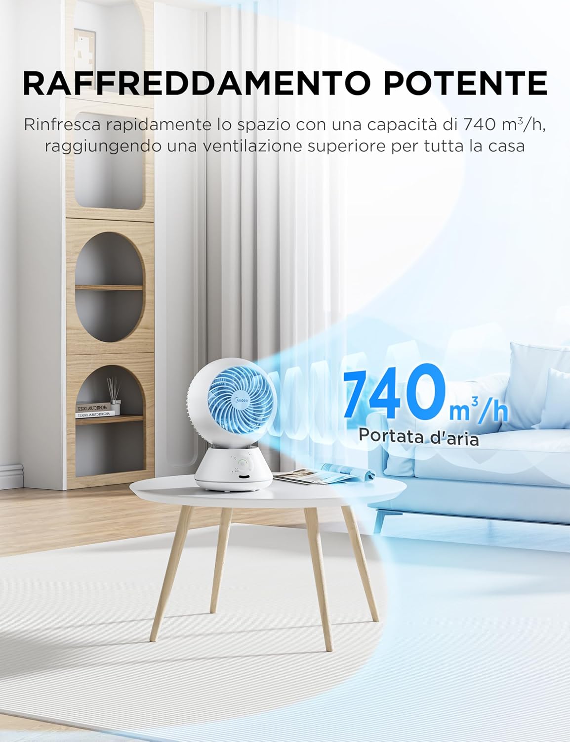 Thumbnail 2 de Midea MDF24JRW ventilatore da tavolo 20 cm fino a 28 dB, 5 velocità e timer 15H con telecomando