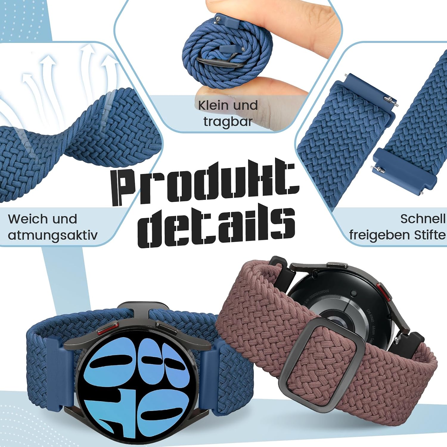 Thumbnail 3 de Yunshare geflochtenes elastisches Uhrenarmband mit Schnellverschluss (18/19/20/22/24 mm) – 3er-Set Nylon