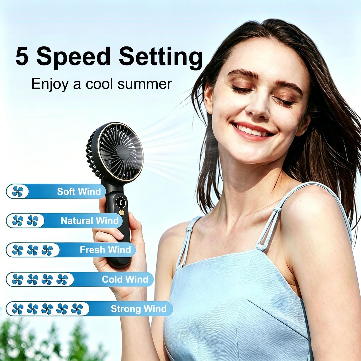 Detalle de FGHB Hand Held Fan: Portable USB Rechargeable Personal Fan with 5 Speeds