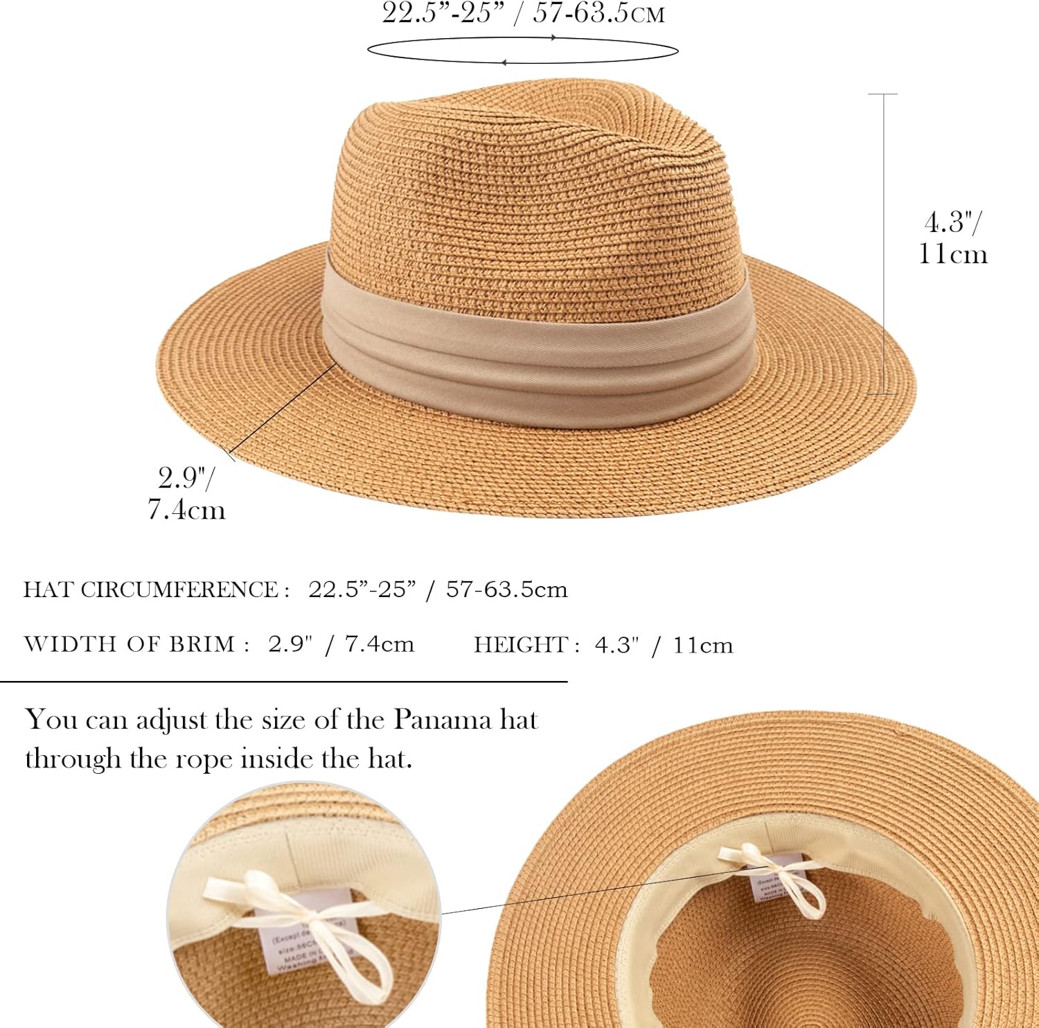 Detalle 2 de DRESHOW Damen Panama Hut mit breiter Krempe – Stroh Fedora mit UPF 50+