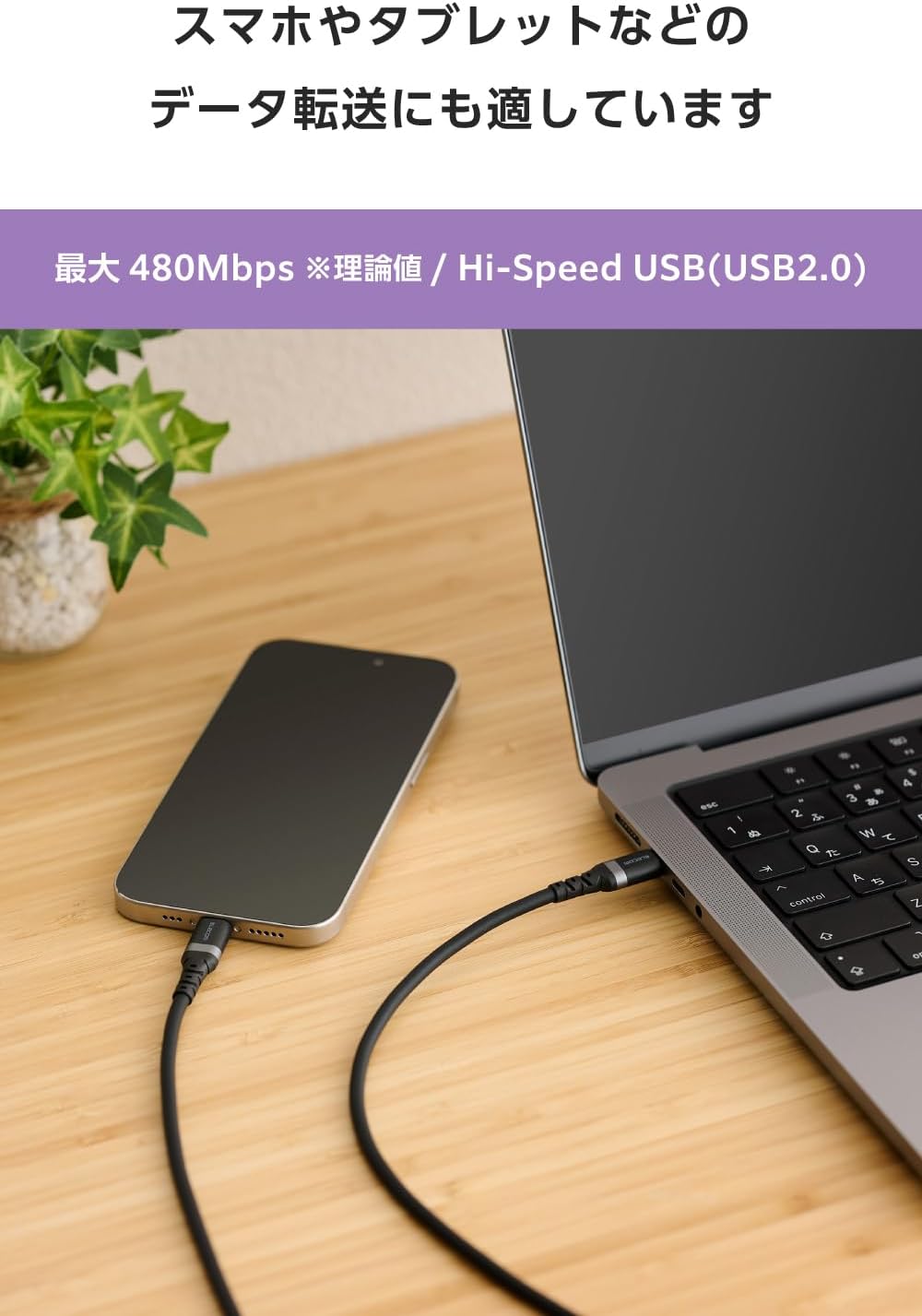 Detalle de エレコム MPA-CCECPSS20BK USB Type-Cケーブル 2m・240W PD EPR対応・シリコン素材