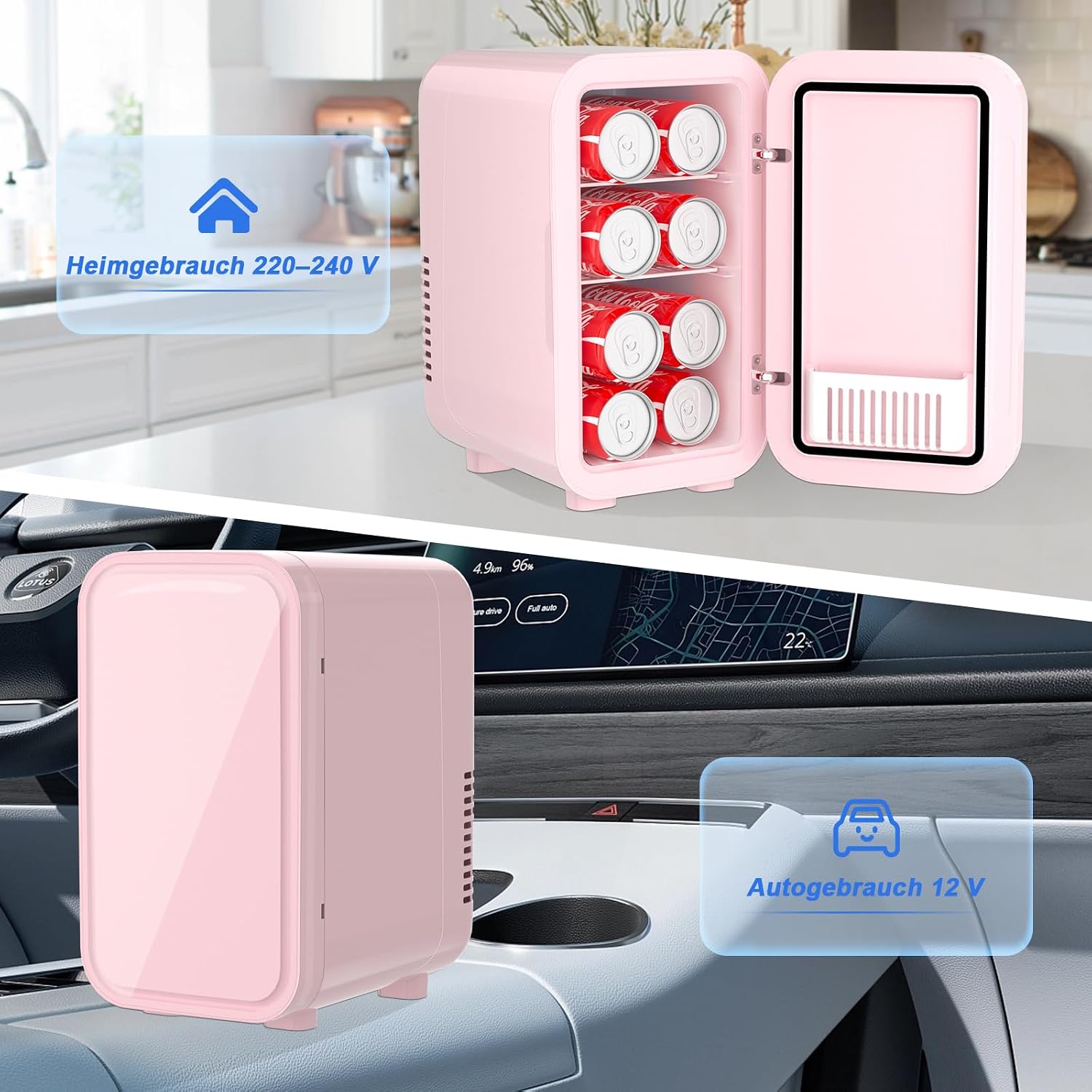 Detalle de YASHE Mini-Kühlschrank 6 Liter – tragbarer thermoelektrischer Kühler in Pink