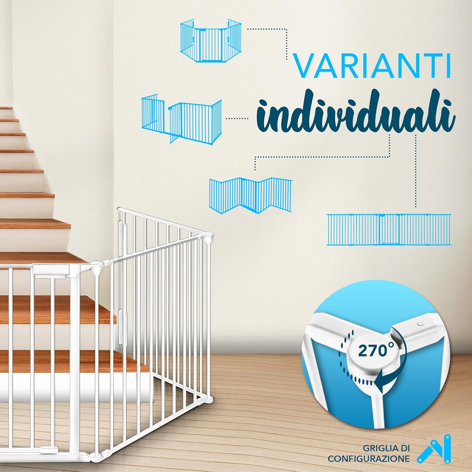 Thumbnail 1 de KIDUKU Barriera di sicurezza 300-600 cm per bambini e animali – Cancello griglia di sicurezza per camino, pieghevole e preassemblato (Bianco, 240 cm)