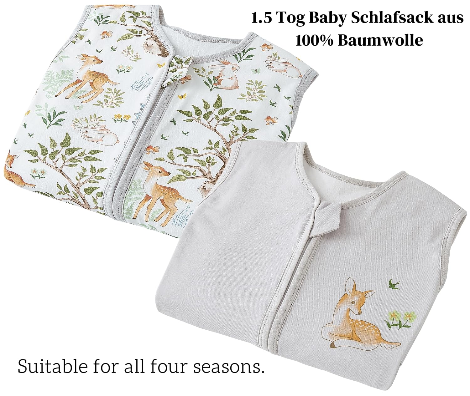 Detalle 2 de Chilsuessy Schlafsack 1 Tog im 2er Pack – 100% Baumwolle, 90 cm (Für Kinder 90–105 cm) und weitere Größen
