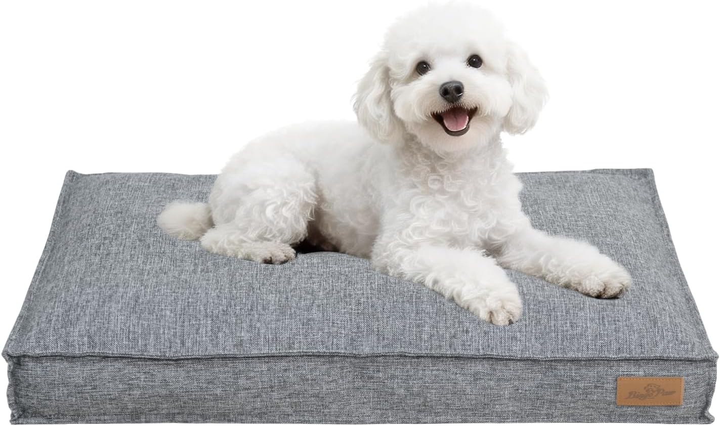 Detalle de BingoPaw Medium Washable Dog Bed: Calming Crate Mattress with Removable Cover (75x50.5x10 cm, Dark Grey)