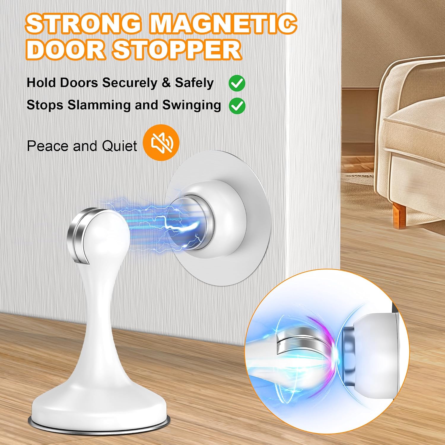 Detalle 2 de Crosize Magnetic Door Stoppers, 2-Pack, Stainless Steel, White
