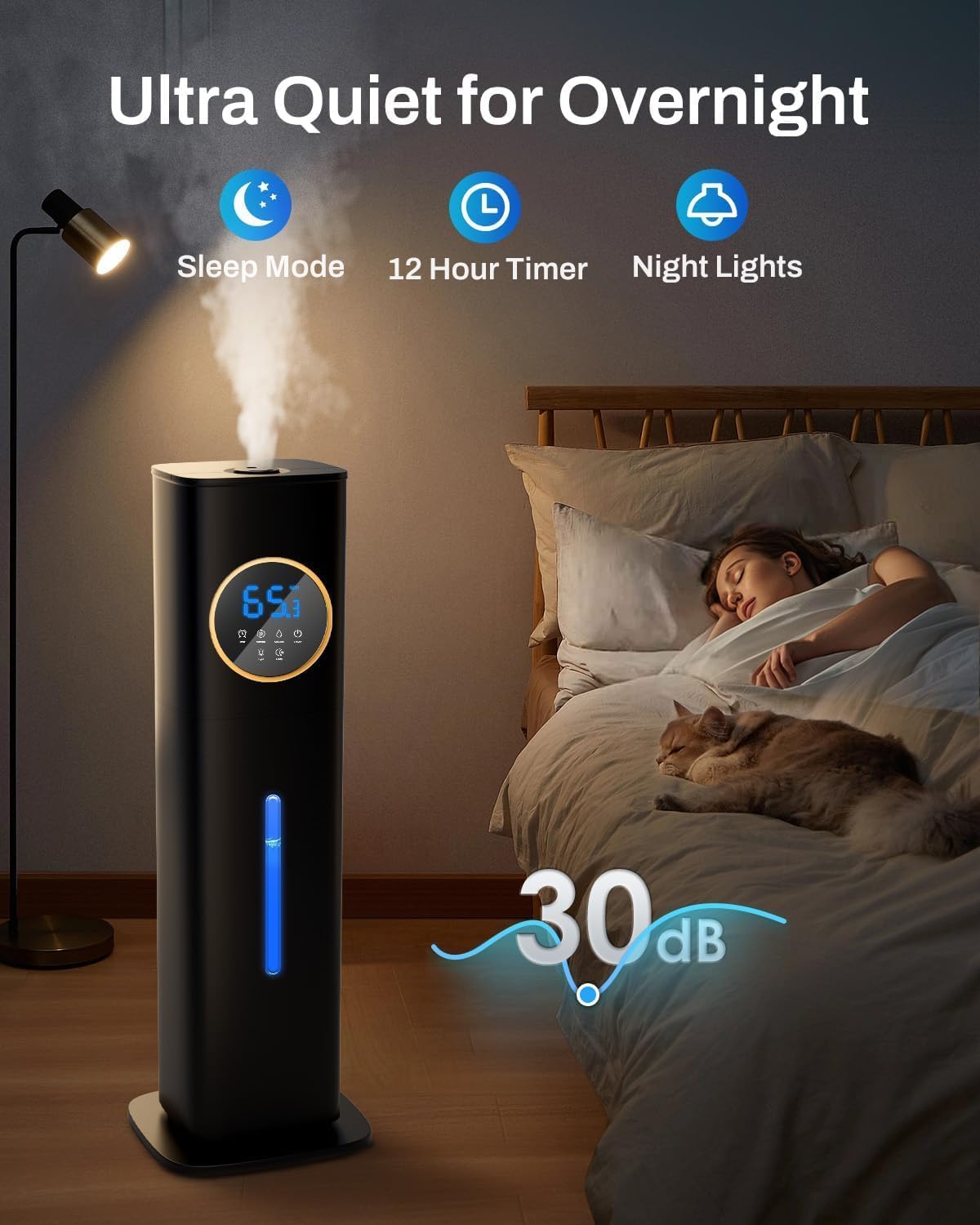 Detalle de Lacidoll LCD-MH-2303-B-CA 8L Cool-Mist Humidifier, Top-Fill, Black