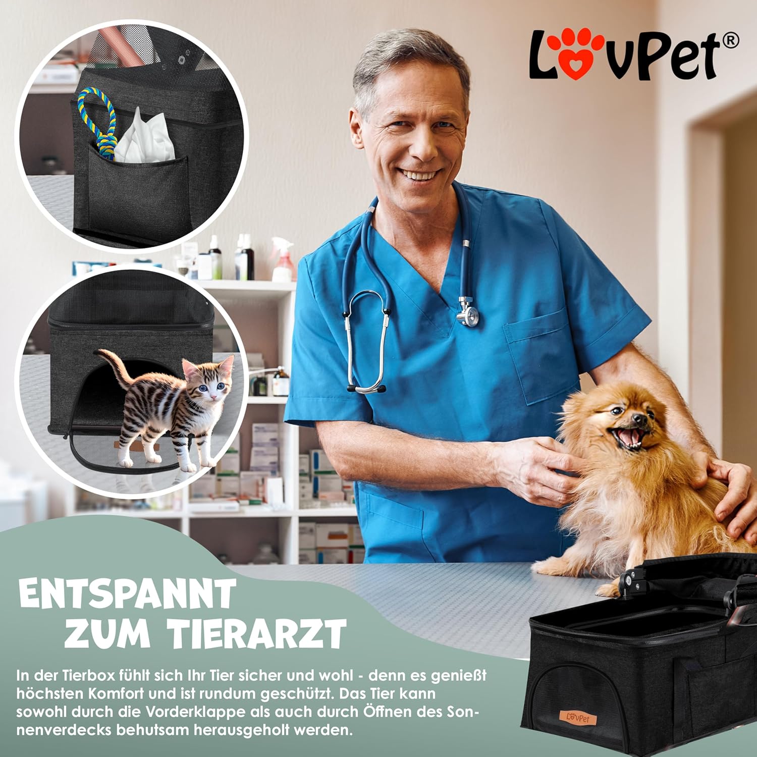 Thumbnail 4 de LOVPET® Hundewagen 2in1 als Hundebuggy & Hundebox, faltbar bis 20 kg, mit 360°-Drehrädern