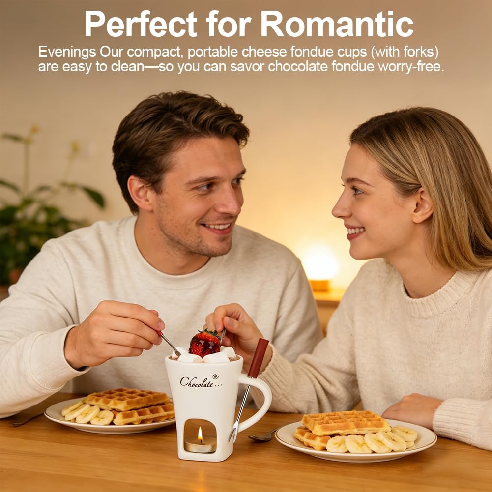 Detalle de Vicloon V-QKLRHL-WHT-FBA Ceramic Chocolate Fondue Mug, 130ml Candle-Heated