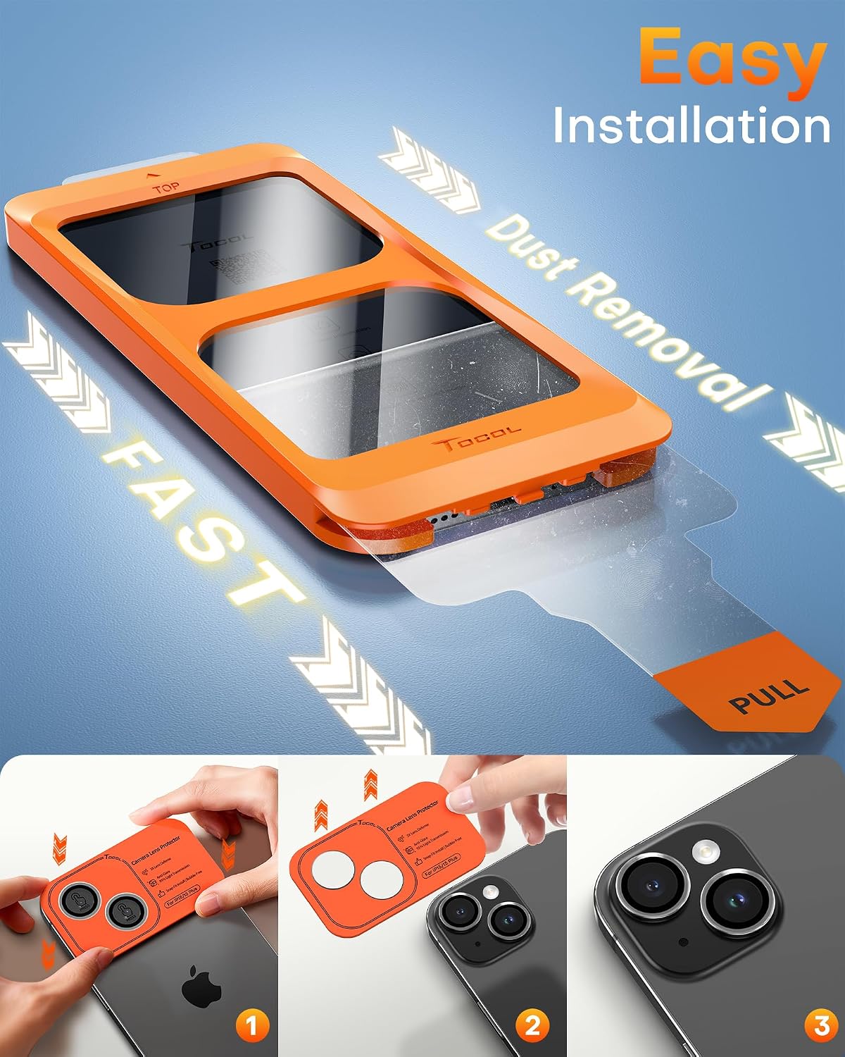 Thumbnail 2 de TOCOL 2+1 Pack for iPhone 15 Screen Protector 6.1-Inch + Camera Lens Protector