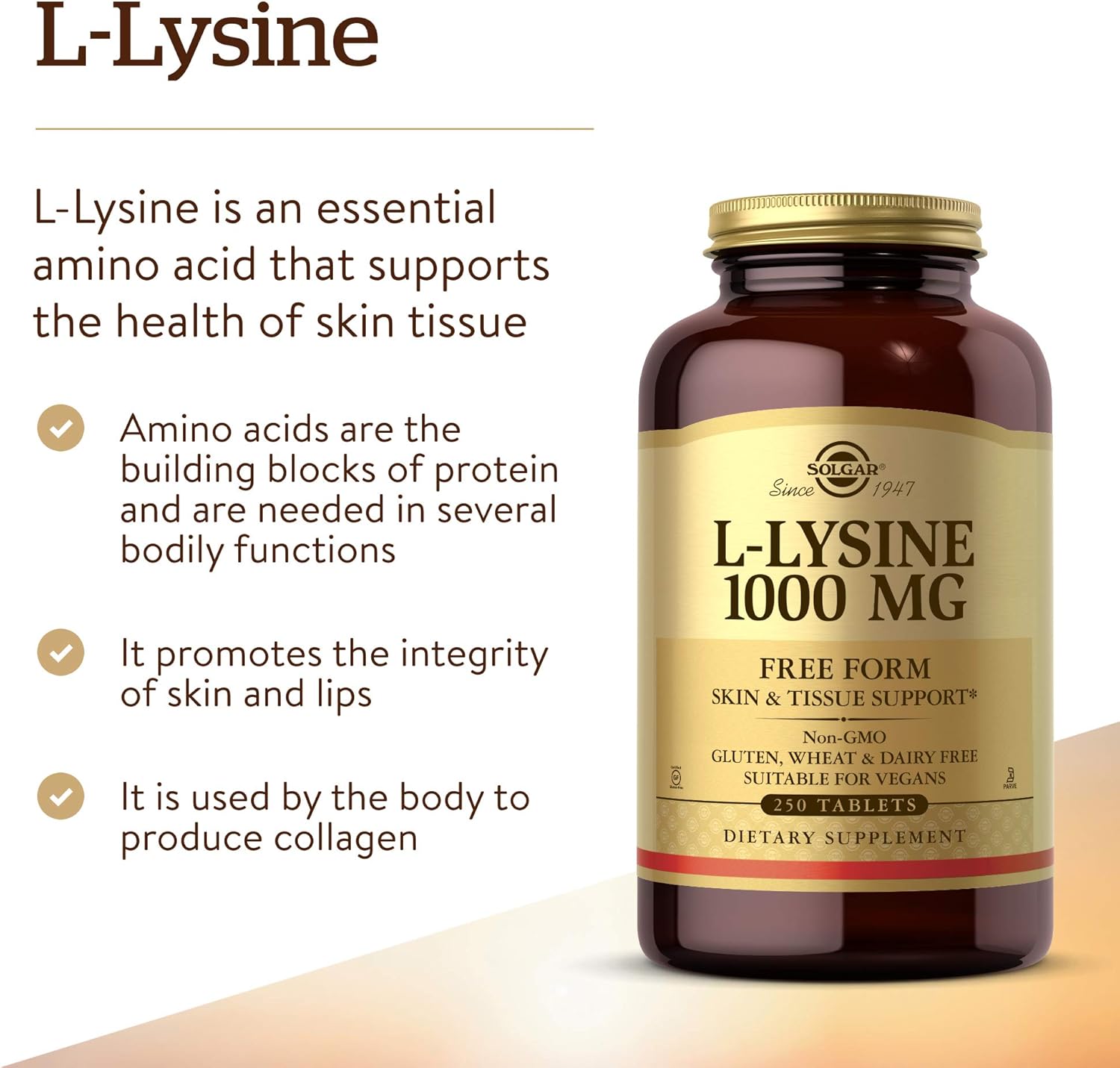 Thumbnail 2 de Solgar L-Lisina 1000 mg - 250 Comprimidos 💊