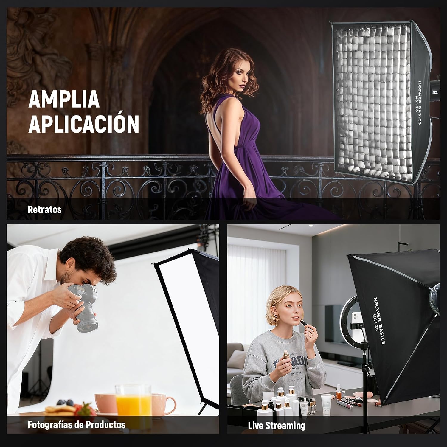 Thumbnail 6 de NEEWER Basics Rechteckiges Softbox-Set 60 × 90 cm mit Bowens Mount – Schnellaufbau, Diffusoren & Grid