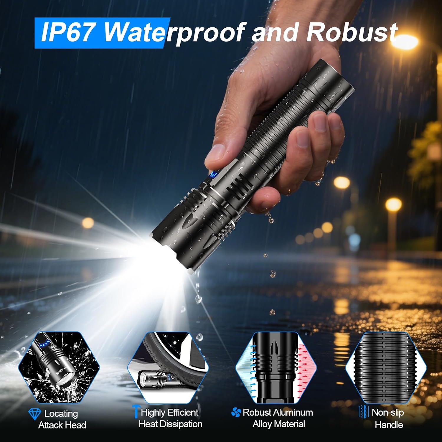 Thumbnail 6 de Beizkna Torches LED Super Bright USB Rechargeable 50000L — Tactical 1200m Beam, 5 Modes