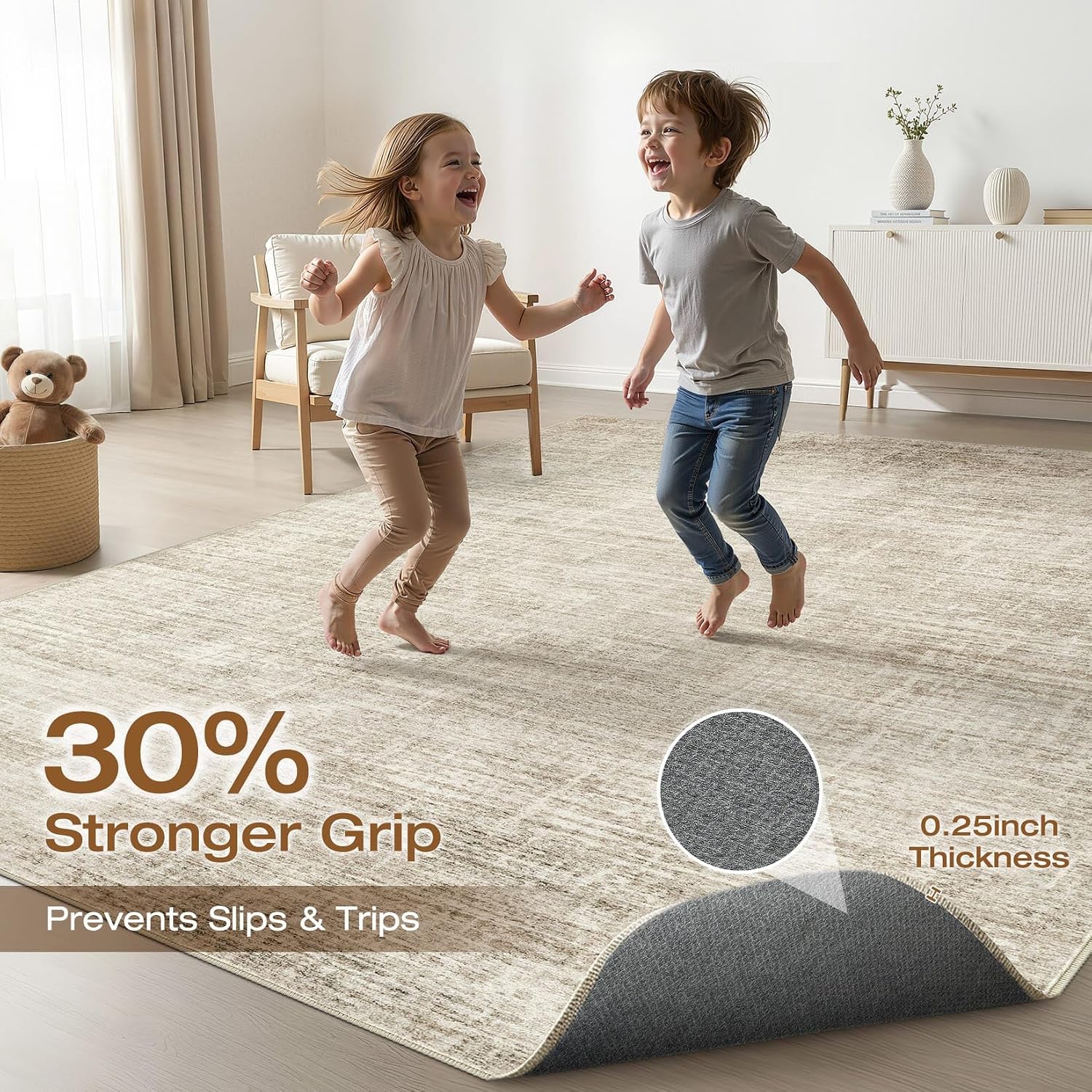 Detalle 2 de Loongrug 9x12 Area Rug – Washable, Non-Slip, Soft Neutral Beige for Living Room