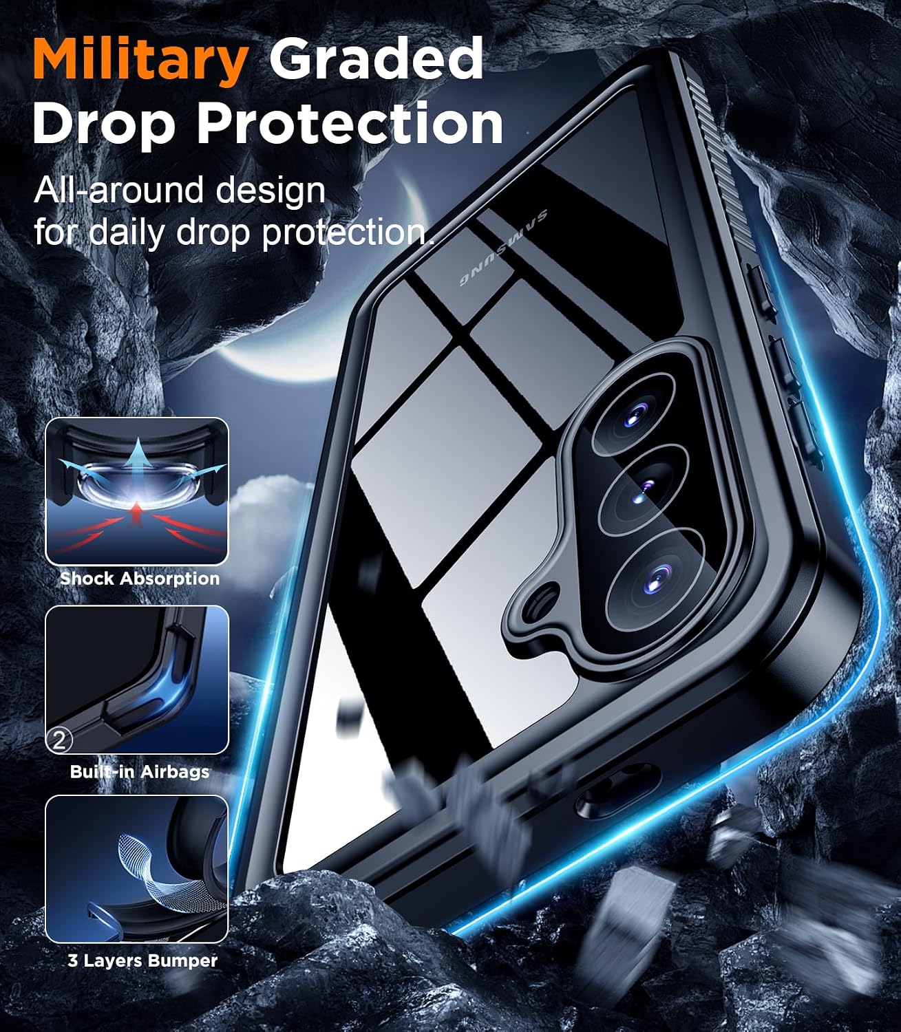 Detalle de Temdan Waterproof Case for Samsung Galaxy S26 (6.3") — IP68, Built-in Screen & Lens Protection, Military Shockproof Design (Black, 2026)