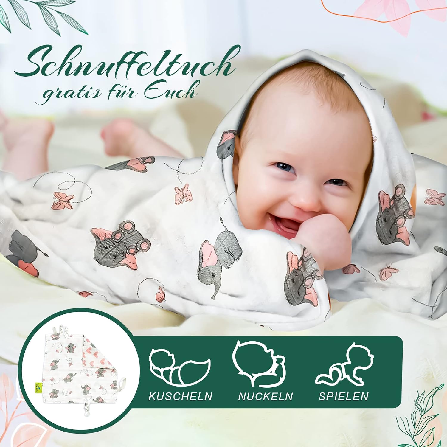 Thumbnail 2 de Tabalino Kuschelweiche Bambus Mullwindeln Spucktücher, 4x 80x80 cm + 1 Schmusetuch – Molton/Marke Tabalino