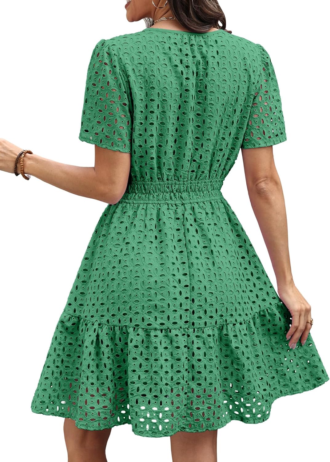 Thumbnail 4 de RUMIA Women's Dresses 2026 Summer V-Neck Eyelet Lace A-Line Short Dress