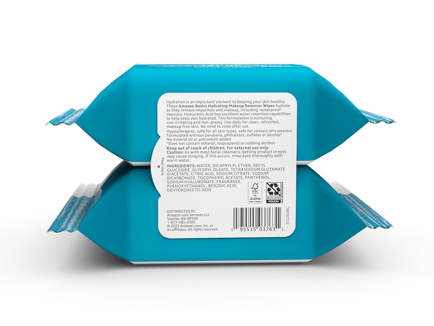 Thumbnail 2 de Amazon Basics Makeup Remover Wipes: Hydrating Cleansing Towelettes with Hyaluronic Acid (2-Pack, 25 Count Each)