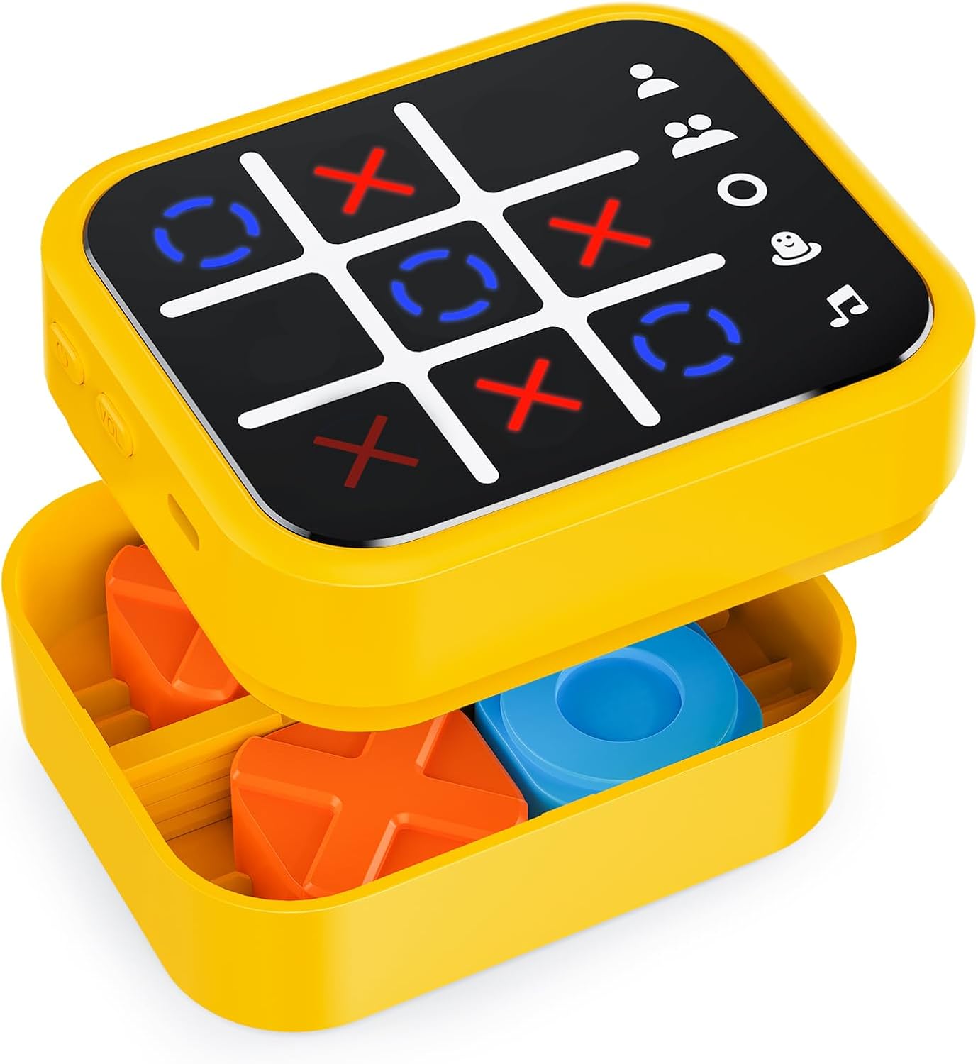 Detalle de Anoawens Wiederaufladbare Tic-Tac-Toe Spielbox (5-in-1) – Handheld Puzzle-Konsole für unterwegs, ab 3 Jahren, gelb