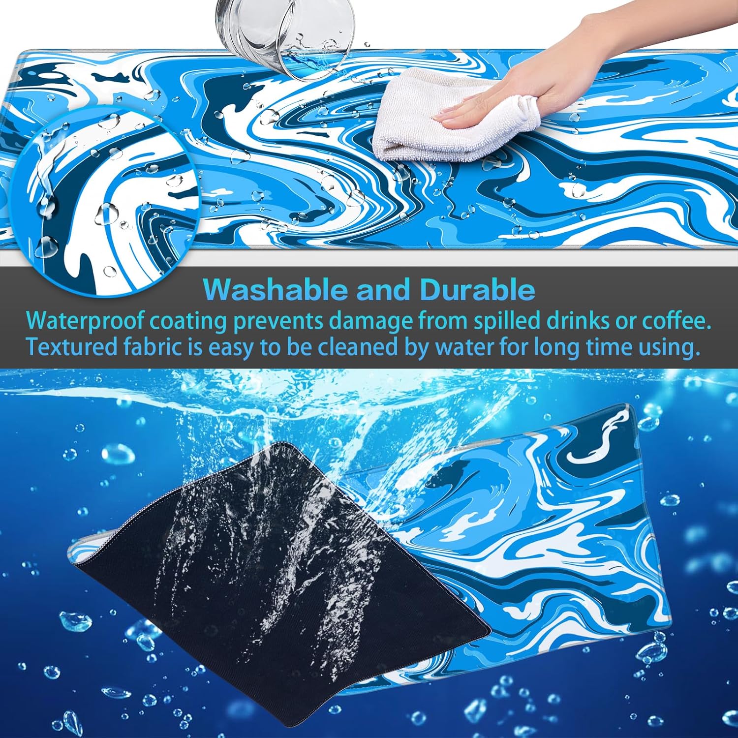 Detalle 1 de Abetcabe Gaming Mauspad XXL – 900 × 500 × 3 mm, wasserdicht, rutschfeste Basis, handgefertigtes Fluid Art Design