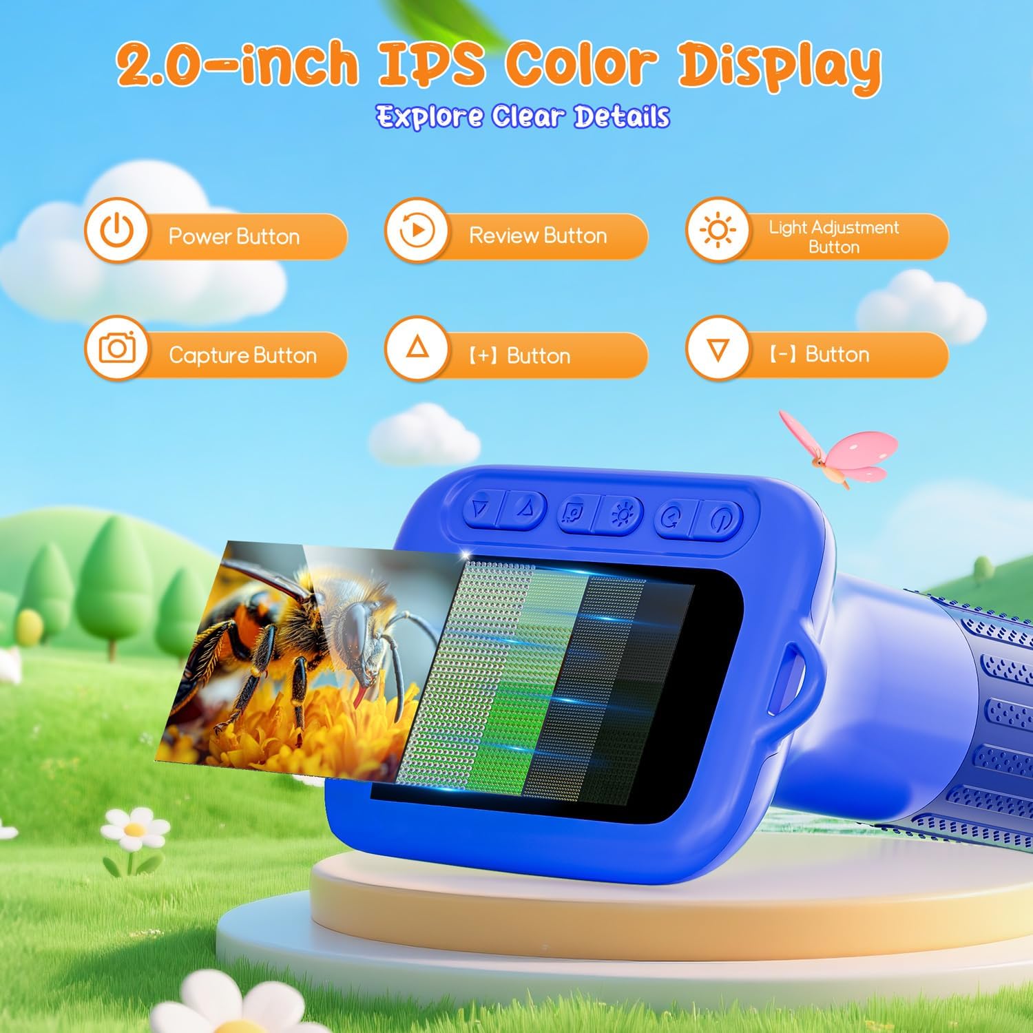 Detalle 2 de SKYBASIC 1000x Digital Microscope for Kids — 2.0-Inch HD Screen, Portable, 117g, USB Connection (Blue)