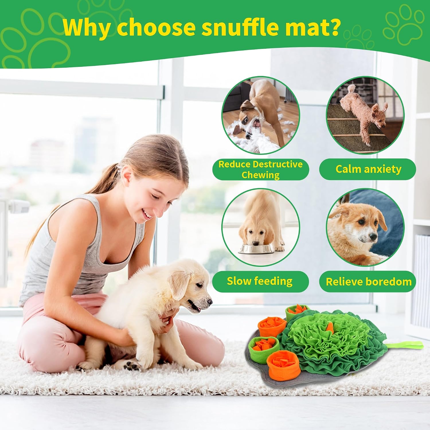 Detalle de Banlangen Snuffle Mat for Dogs – Christmas Interactive Slow Feeder and Enrichment Mat (Green)