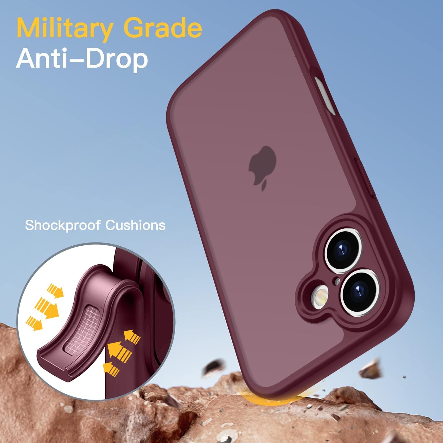 Detalle de KPPIT iPhone 17 case (Shockproof Military Grade) in wine red – frosted translucent protection
