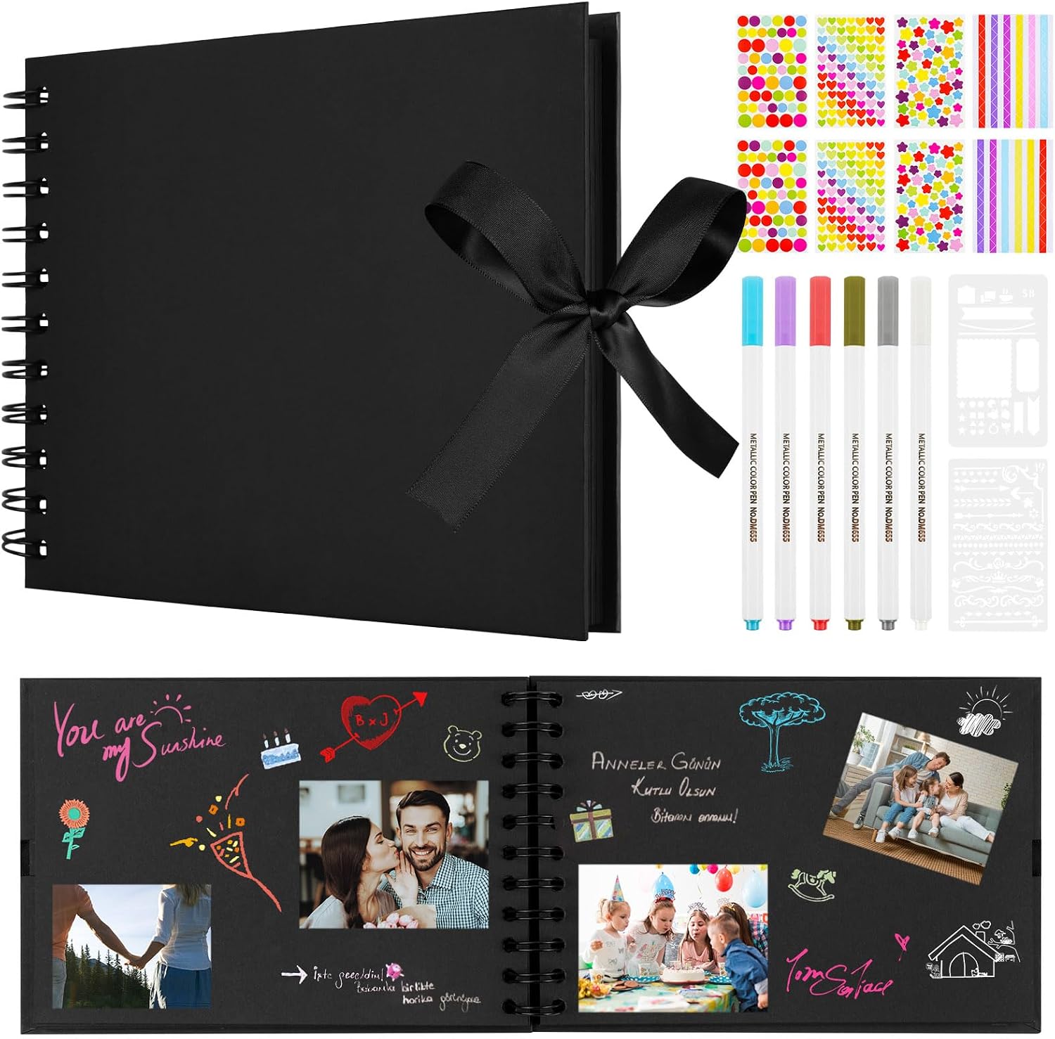 Detalle de Aolso doe-het-zelf fotoalbum met 30 zwarte bladen en creatieve set