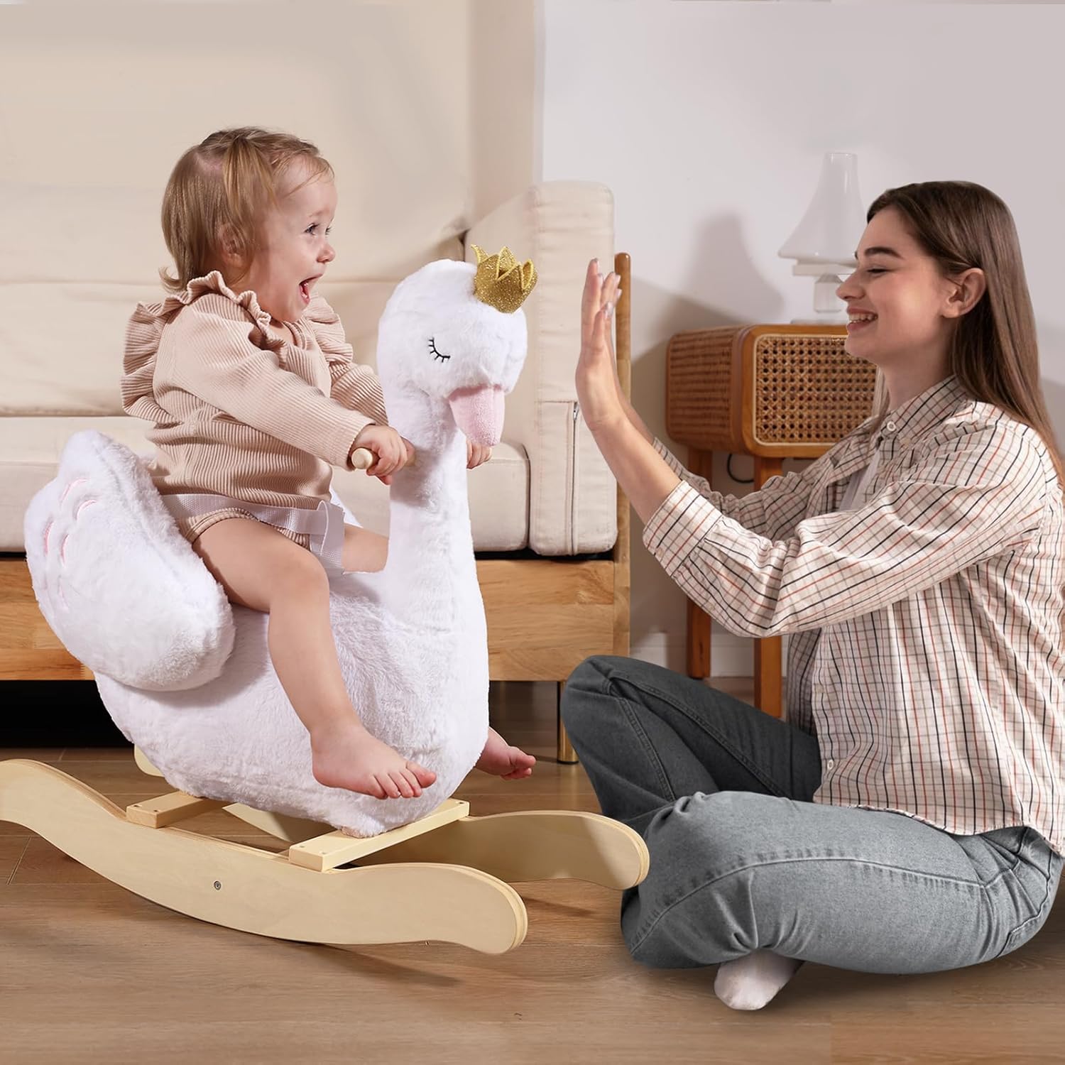 Thumbnail 3 de Labebe Kids Rocking Horse White Swan: Plush Wooden Rocker for Babies and Toddlers