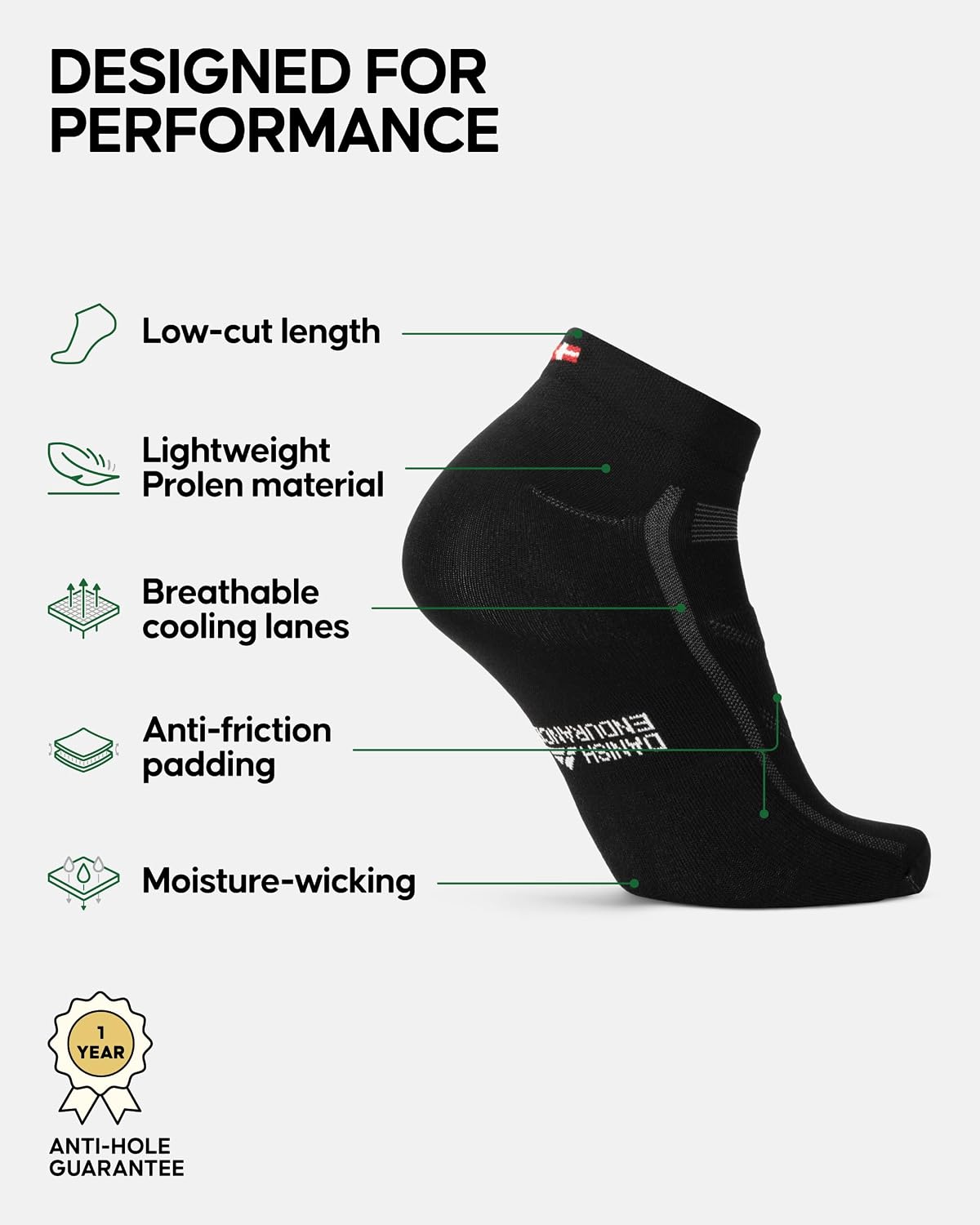 Detalle 2 de DANISH ENDURANCE Road Cycling Socks, Low-Cut, Anti-Blister, 3 Pack