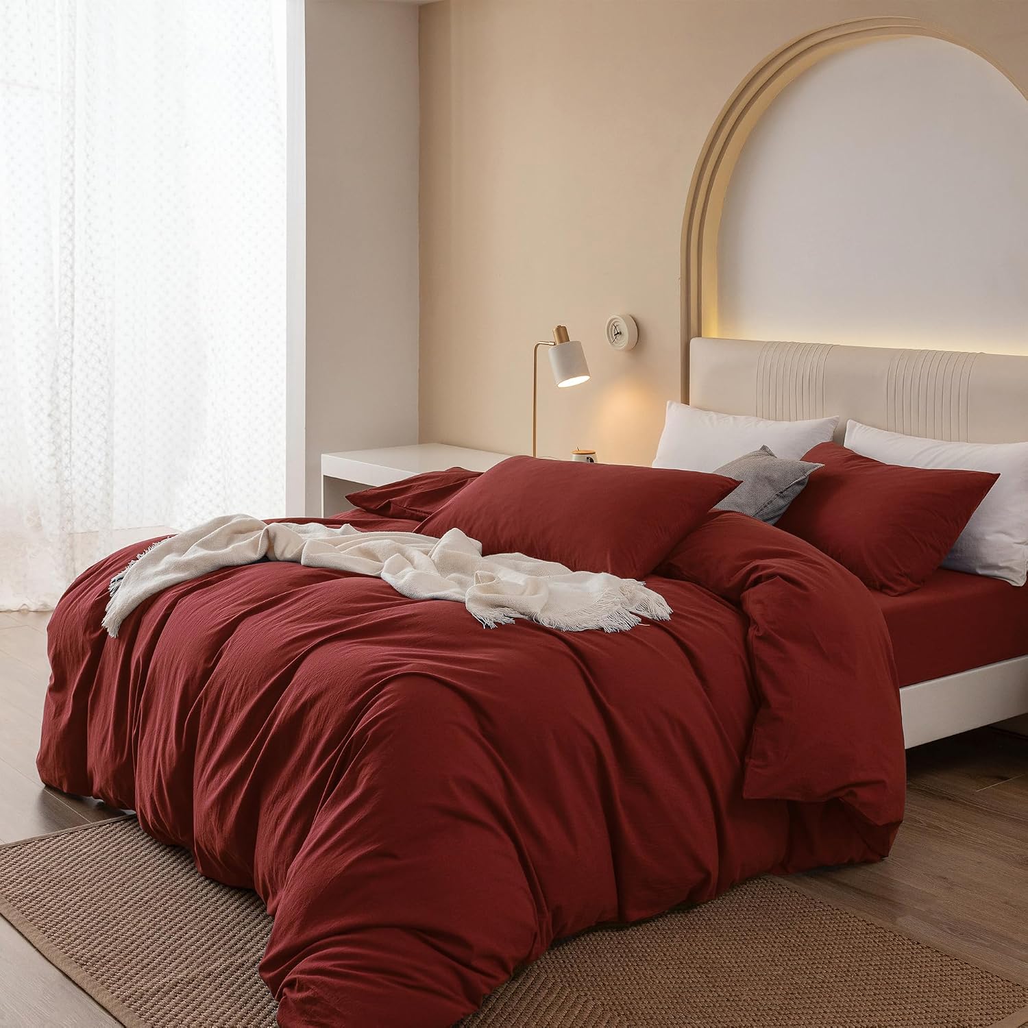 Detalle de JIYUAN Super Queen Washed Cotton Duvet Cover Set with Linen-Feel Texture