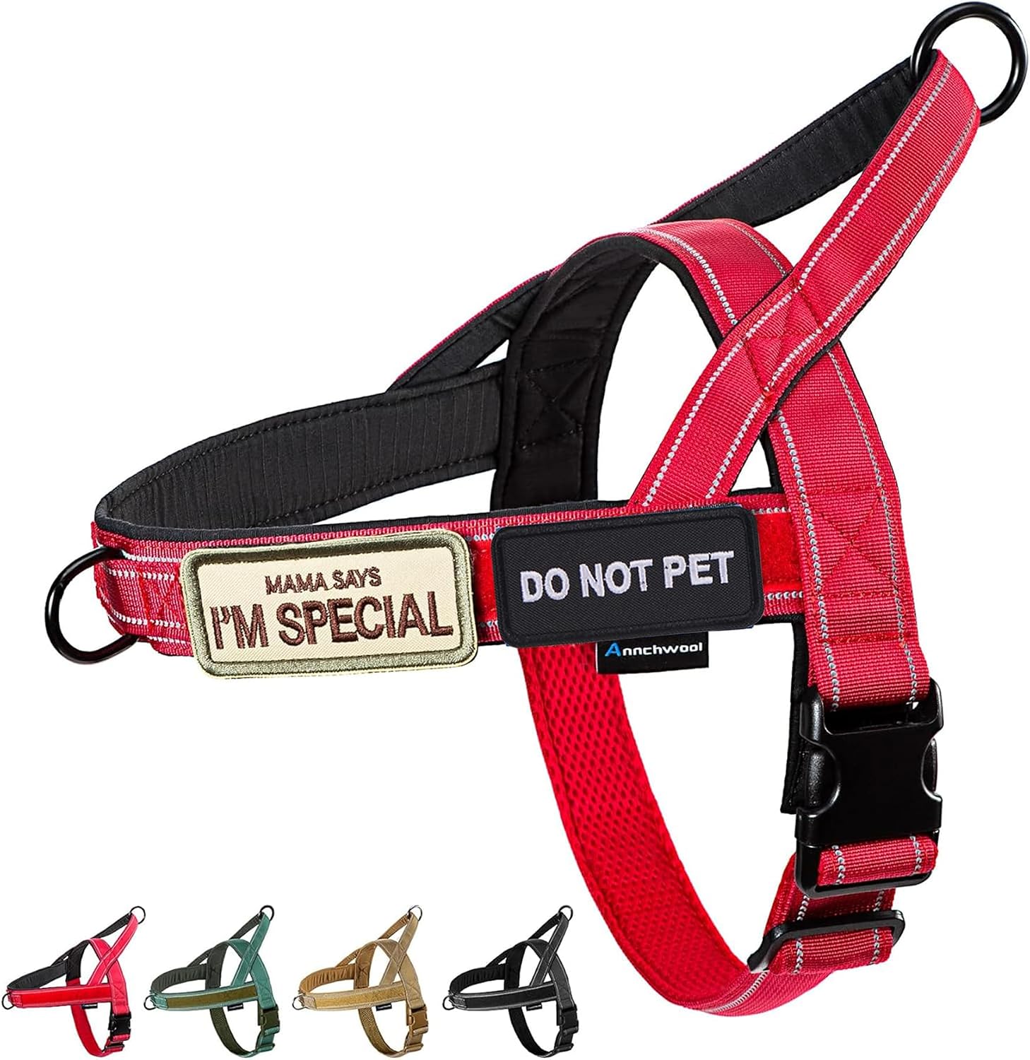 Detalle de Annchwool No Pull Dog Harness with Soft Padded Handle (Red, M)