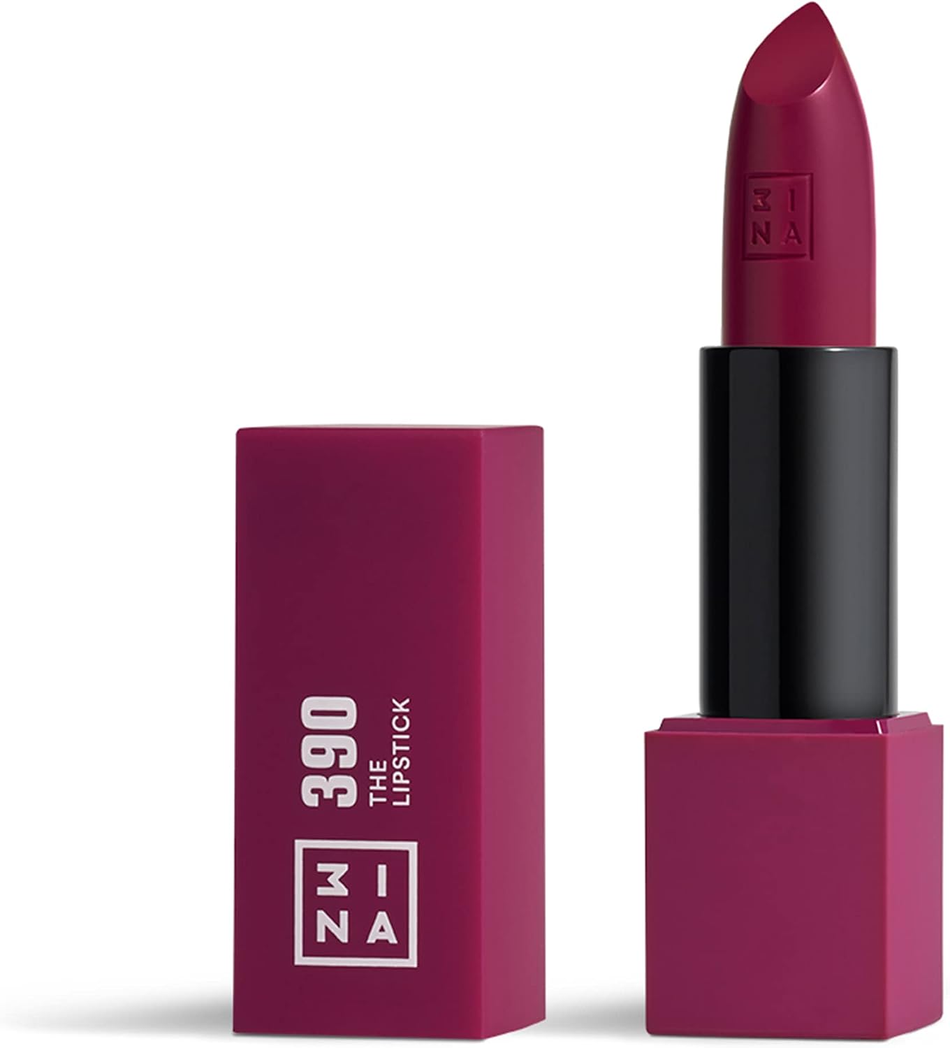 Detalle de 3INA MAKEUP The Lipstick 390 – Prugna scura: rossetto semi-mate vegano, cremoso e con profumo di vaniglia