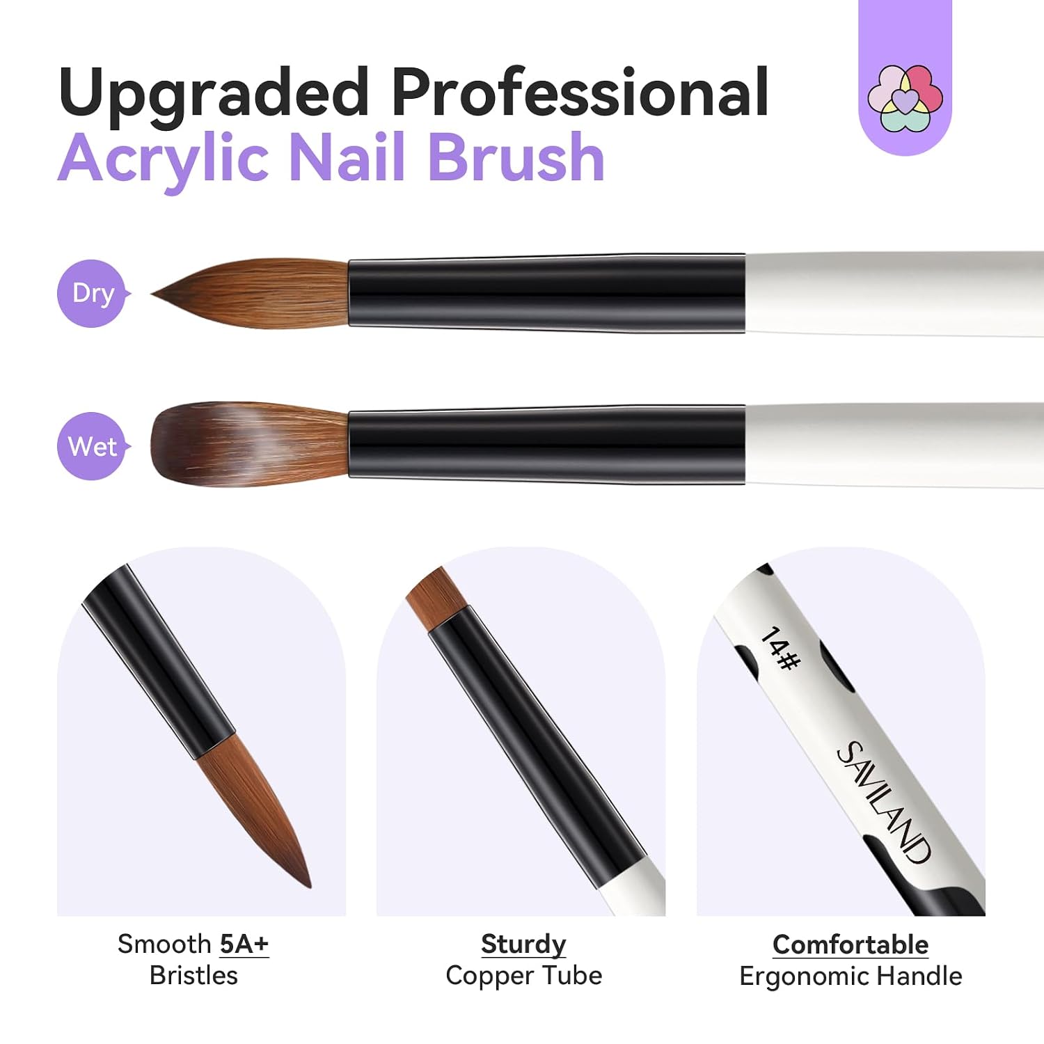 Detalle de SAVILAND Acrylic Nail Brush Set, Sizes 8/10/14