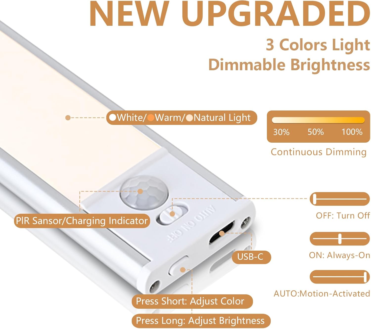 Detalle 2 de Bitrue BM250901A 2-Pack Rechargeable Under-Cabinet Lights with Motion Sensor