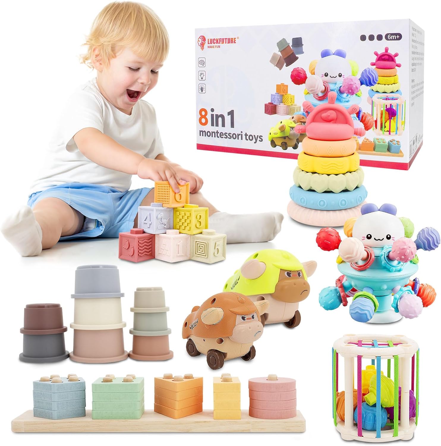 Detalle de LUCKFUTURE 8-in-1 Montessori Toy Set 6–18 months