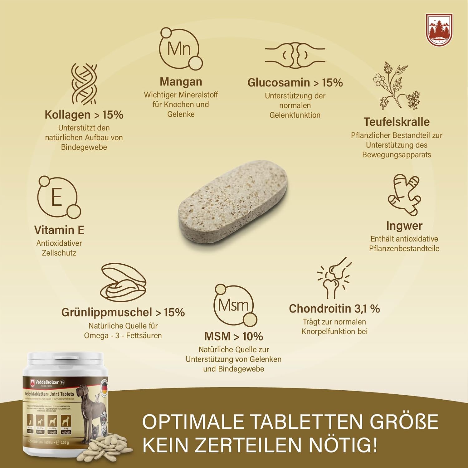 Detalle 2 de Veddelholzer Gelenktabletten für Hunde 125 Kapseln