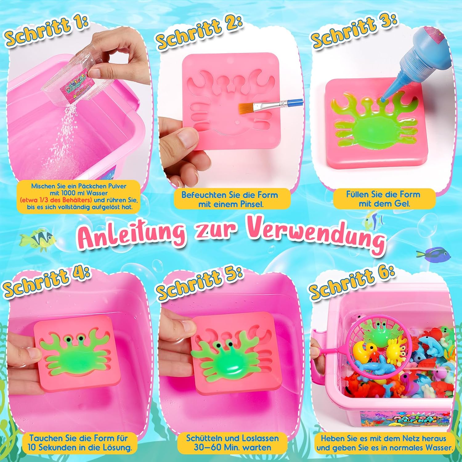 Thumbnail 2 de Magic Aqua Gelz Set Bastelset für Kinder ab 5 Jahren – Wasser-Elf-Kit mit Formen, Farbgele und magischem Pulver