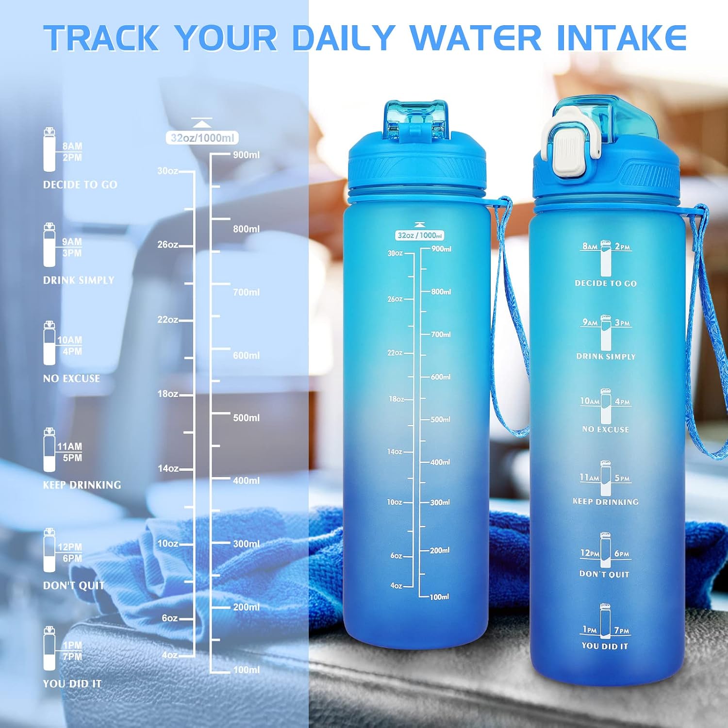Thumbnail 3 de CodiCile 1L Water Bottle with Straw and Time Markings