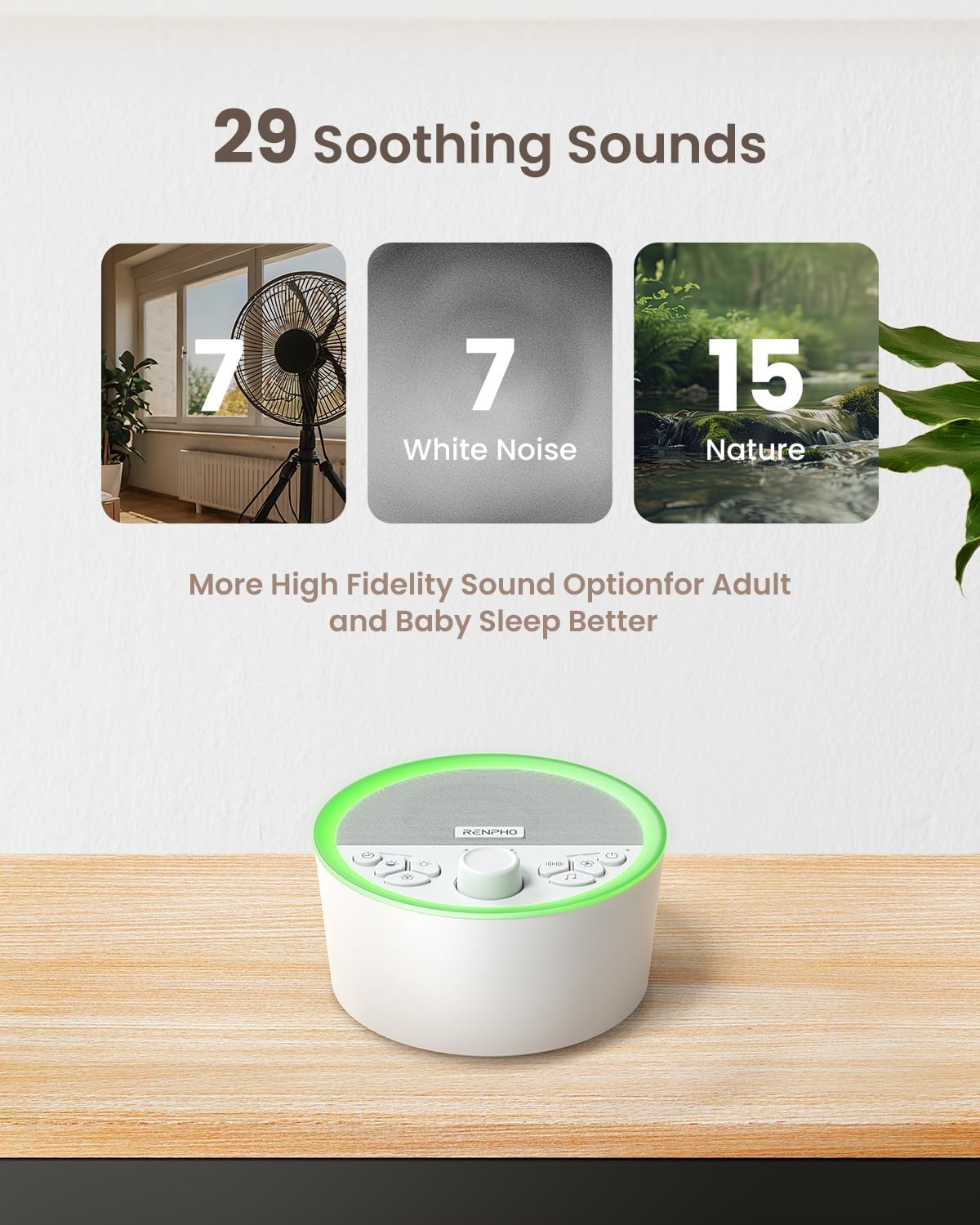 Thumbnail 4 de RENPHO White Noise Machine Baby – tragbare Sound Machine mit 29 Klängen, USB-wiederaufladbar