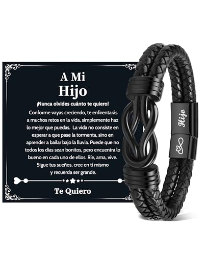 Detalle de VU100 Pulsera de cuero para hijo con palabra “Hijo” y cierre magnético