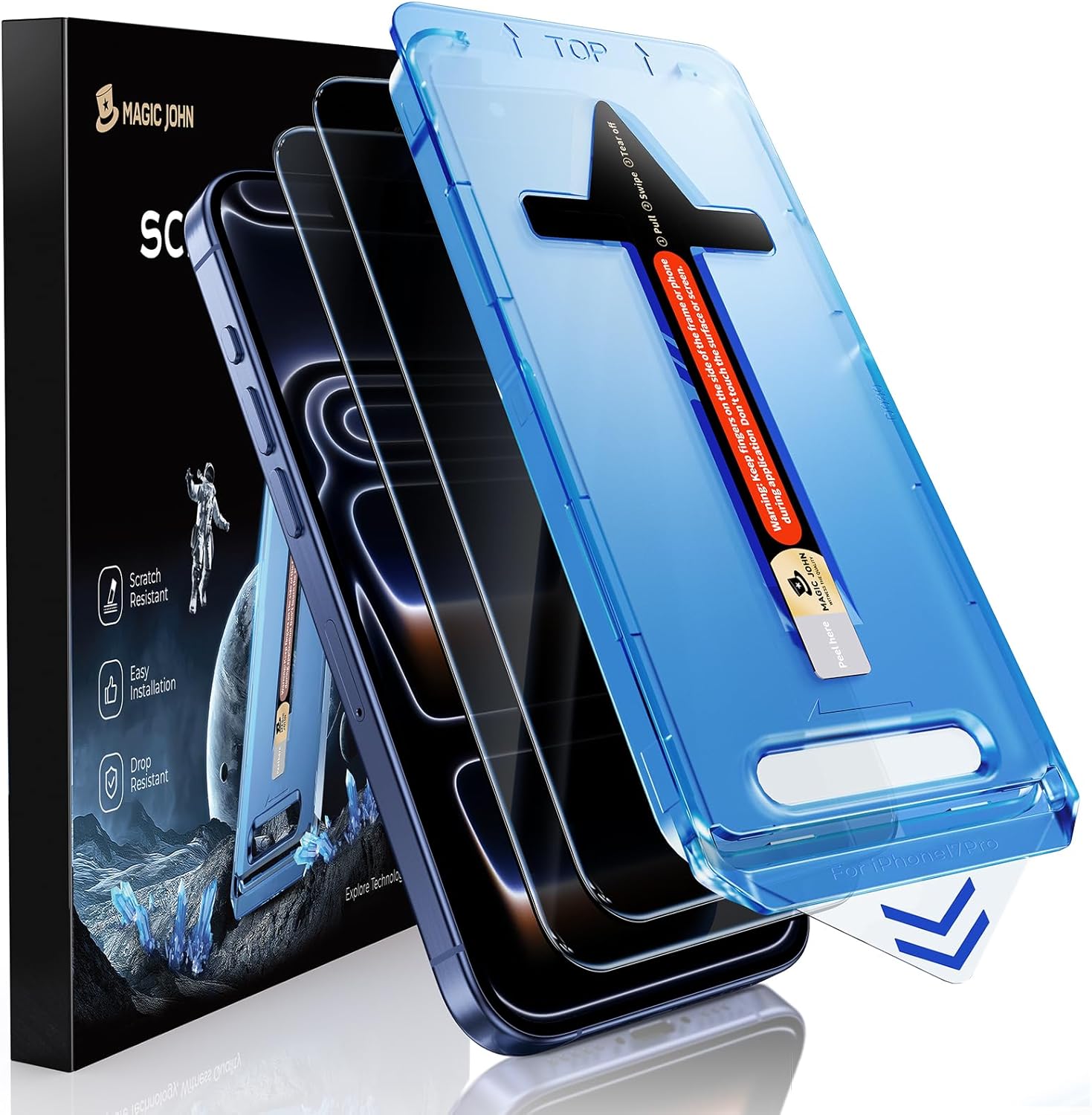 MAGIC JOHN Verre Trempé Anti-Espion pour iPhone 17 Pro (2 pièces) – Protection écran 9H avec installation sans bulles