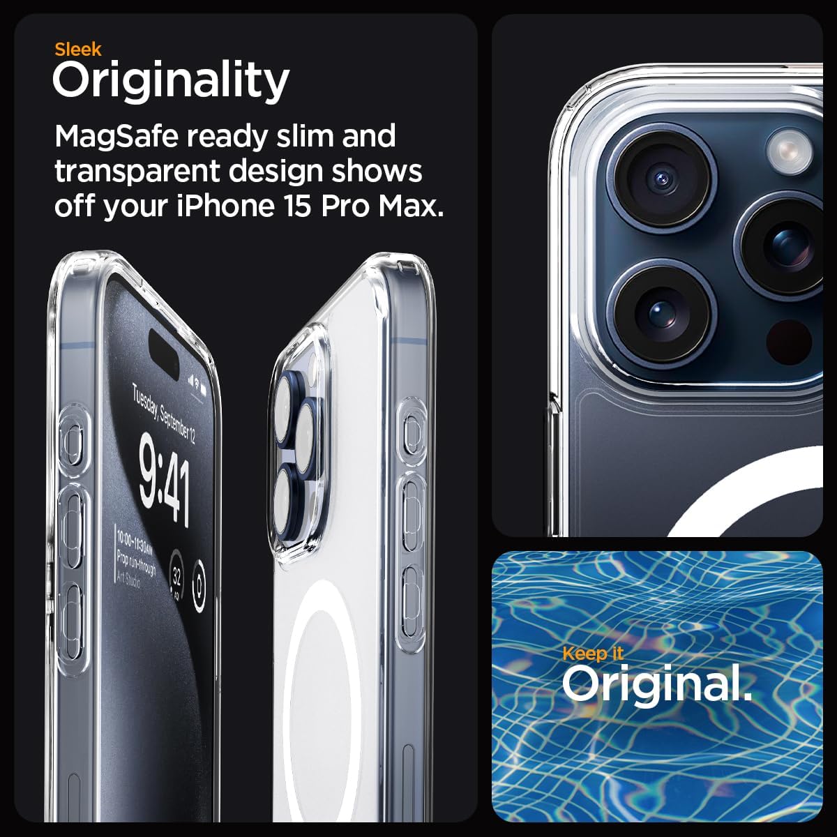 Detalle de Spigen Ultra Hybrid MagFit pour iPhone 15 Pro Max (semi-transparent) – Coque Frost Clair