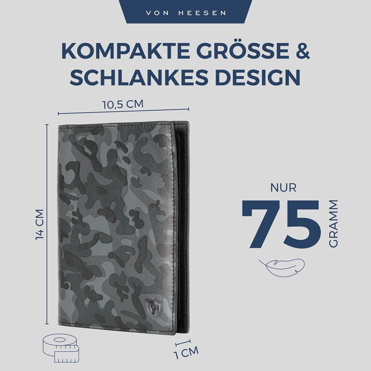 Detalle 1 de VON HEESEN Reisepasshülle aus Leder mit RFID-Schutz (Camouflage) – Etui für Pass und Karten
