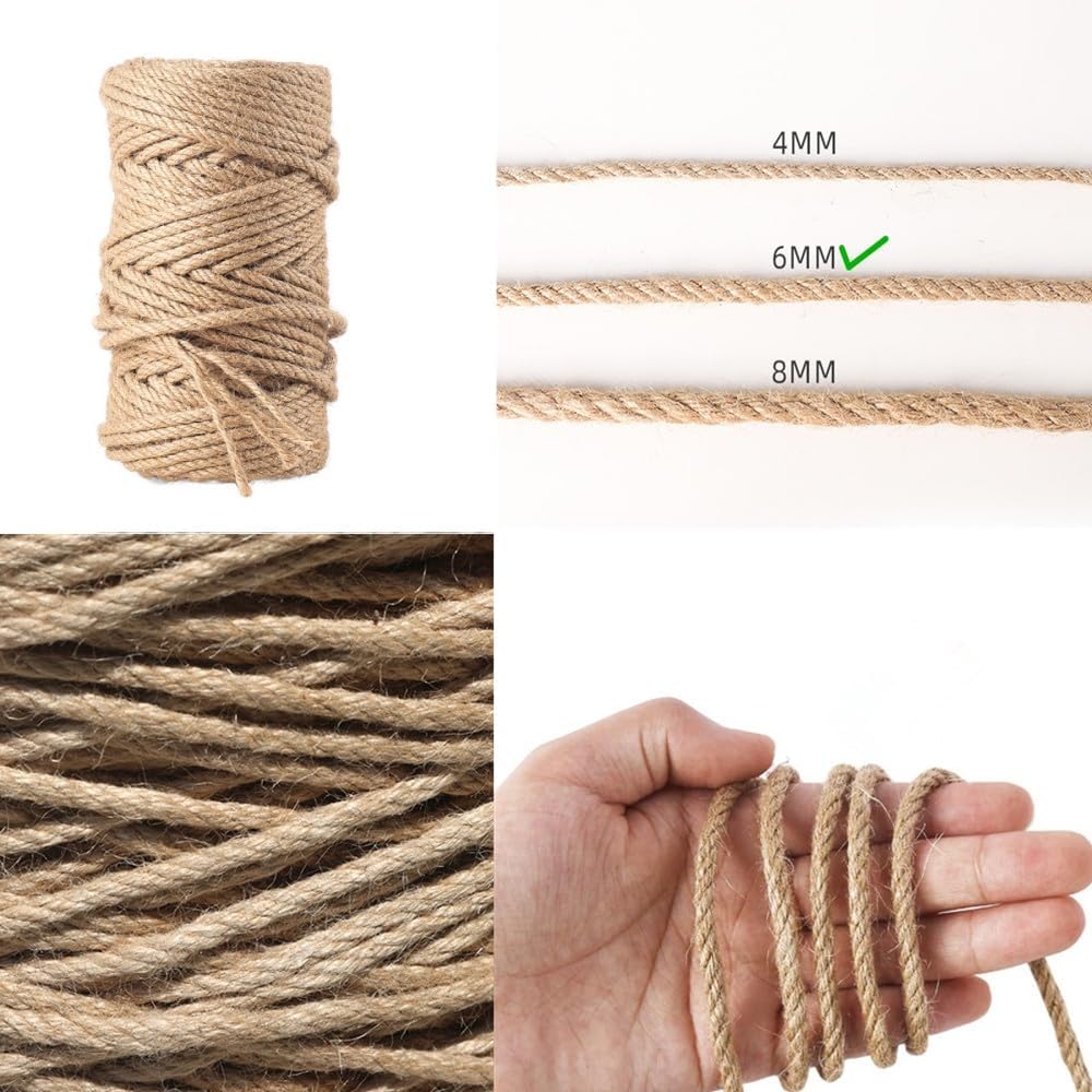 Detalle de Parain Sisalseil für Kratzbaum 6mm 60m – Natur Juteseil für Katzen, DIY & Haushalt