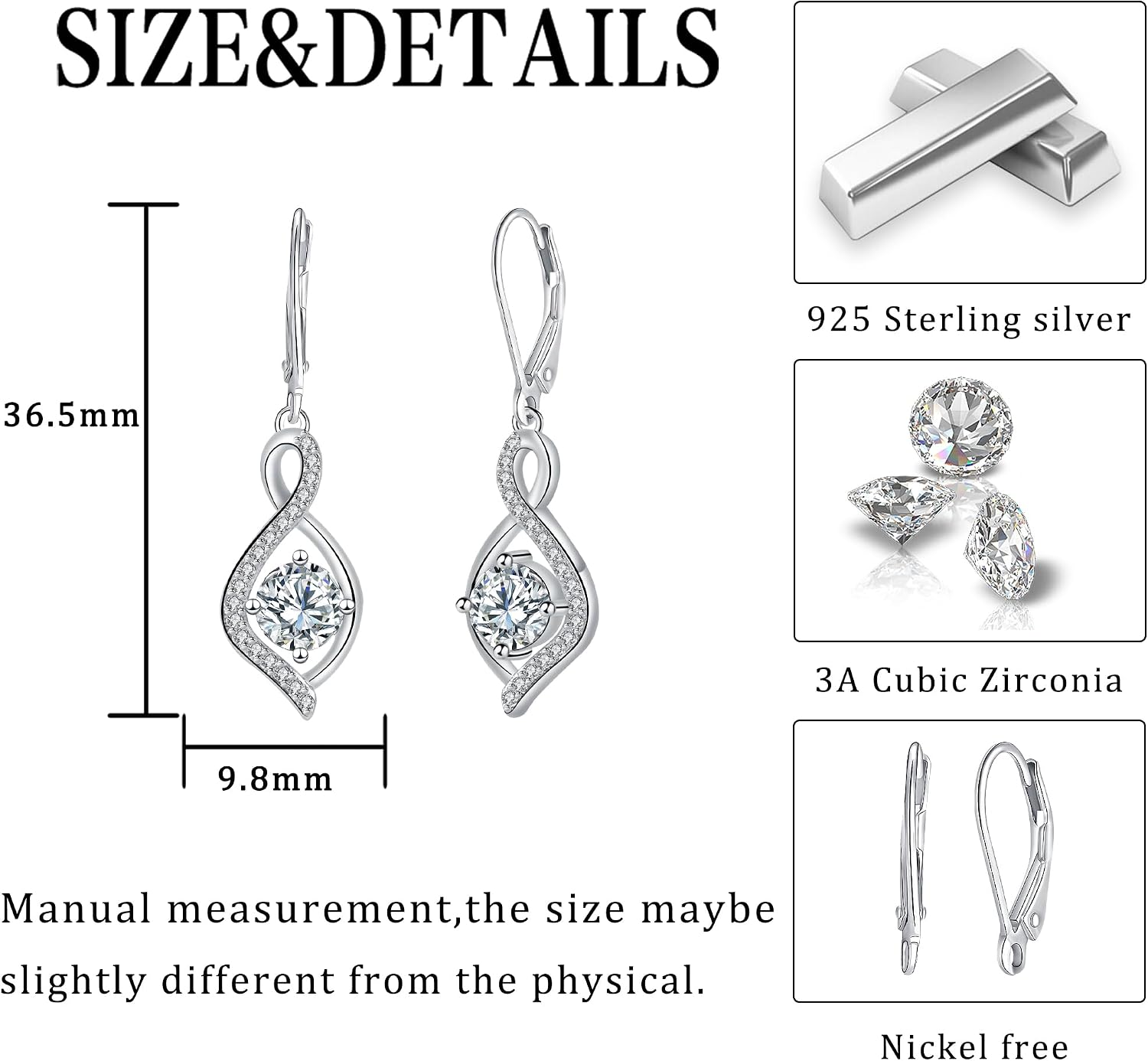 Detalle 2 de Micory Femme boucles d’oreilles argent 925