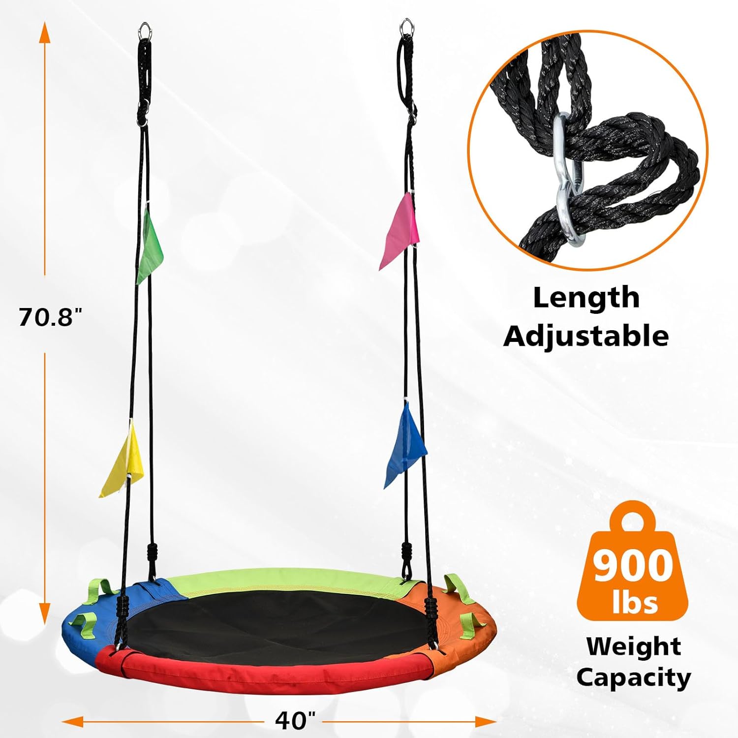 Detalle de Tree Swing Saucer Swing 40 inch with 900lbs Capacity — Multicolor Backyard Swing