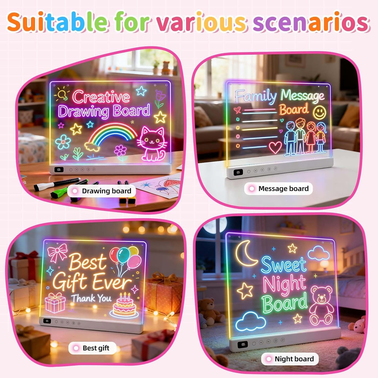 Thumbnail 6 de LED Drawing Board for Children with 13 Light Effects – 35×25cm Neon Light Up Tablet